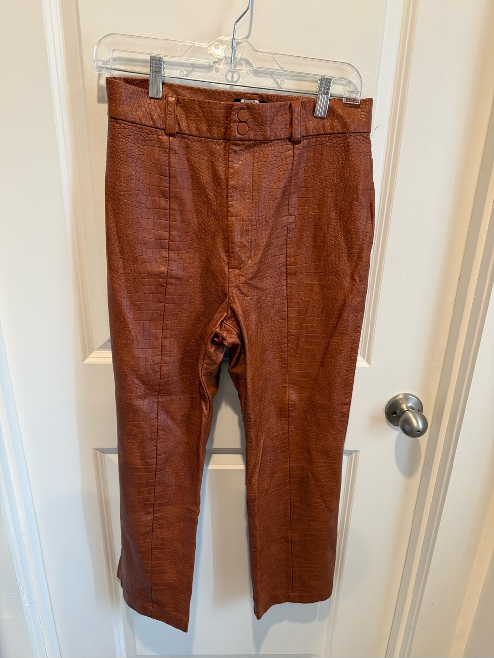 Bardot Brown Croc Embossed Faux Leather Straight Leg Pants US 8 - Picture 2 of 4